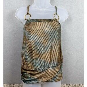 Vanity VTG Gold Green S Strappy Tank Top Y2K Womens Sparkle Clubwear  Disco
